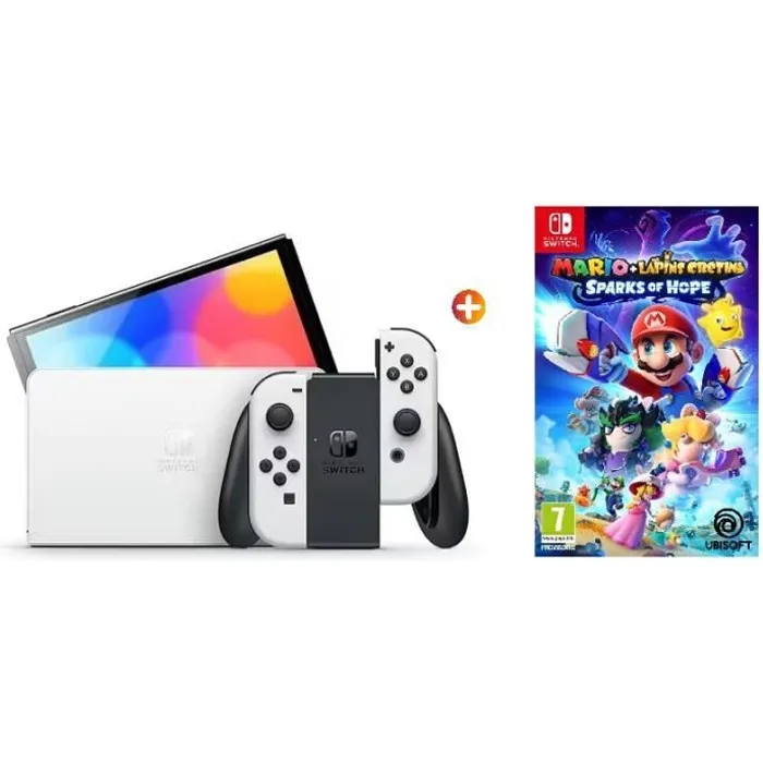 SWITCH OLED BLANCHE + MARIO ET THE LAPINS CRETINS SPARKS OF HOPE