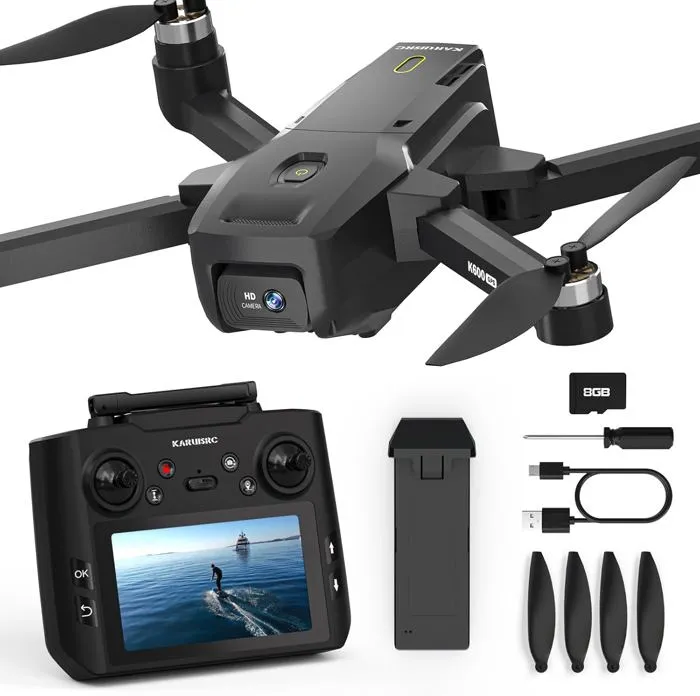 K600 Gps Drone Avec Caméra 4K,Télécommande Avec Uhd Écran,Drone Pliable Résistant Au Vent Avec Carte Sd,Drone Avec Valise De Trans