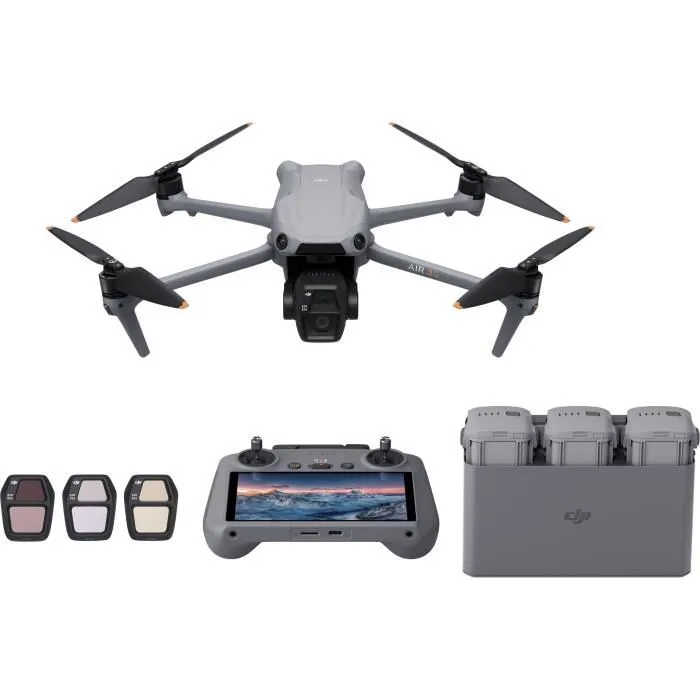 Drone – DJI – Air 3S Fly More Combo (- DJI – RC 2) – Double Caméra CMOS 1″ et Télécam 70mm – 14 Stops de Plage Dynamique – RTH Int
