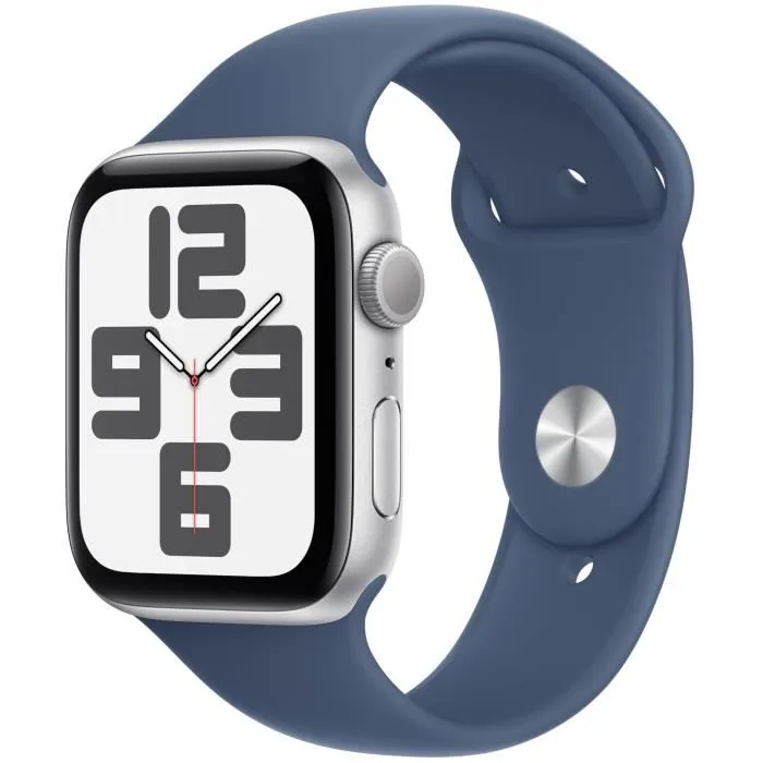 Apple Watch SE GPS – 44mm – Boîtier Silver Aluminium – Bracelet Denim Sport Band – S/M