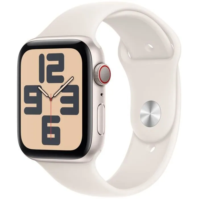 Apple Watch SE GPS + Cellular – 44mm – Boîtier Starlight Aluminium – Bracelet Starlight Sport Band – S/M