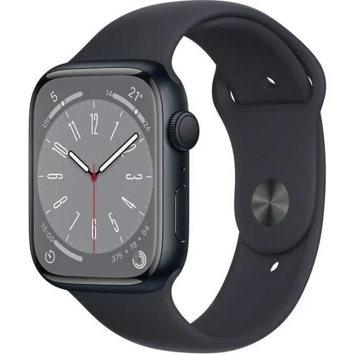 Apple Watch (Series 8) 2022 GPS 41 mm – Aluminium Minuit – Bracelet sport Noir – Reconditionné