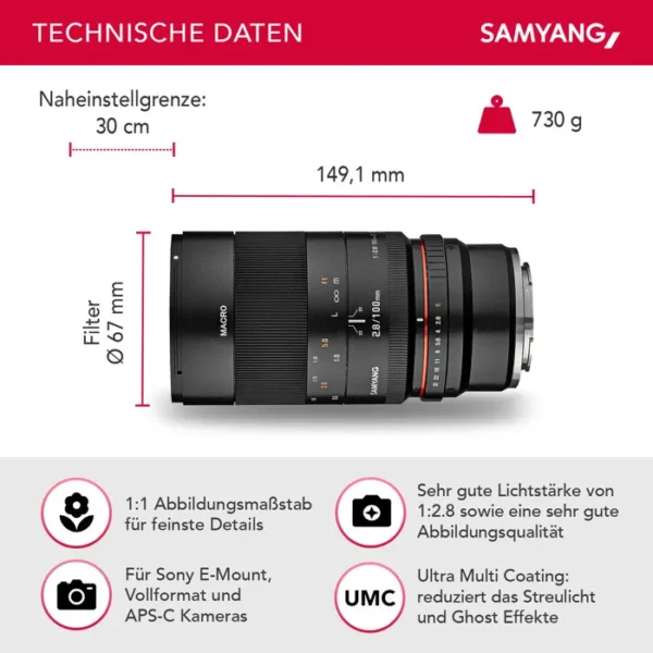 Objectif - Samyang - 100mm F2.8 - Sony E - Téléobjectif - Ouverture F/2.8 – Image 2