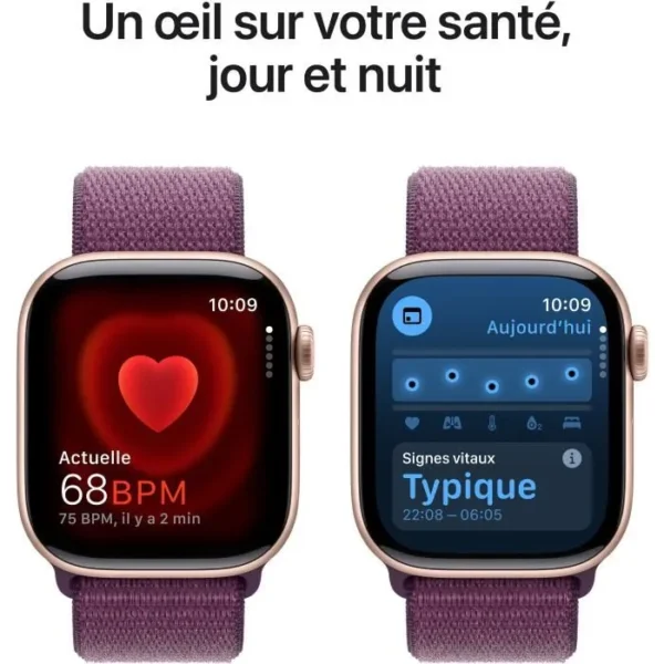 Apple Watch Series 10 GPS - 42mm - Boîtier Rose Gold Aluminium - Bracelet Plum Sport Loop – Image 3