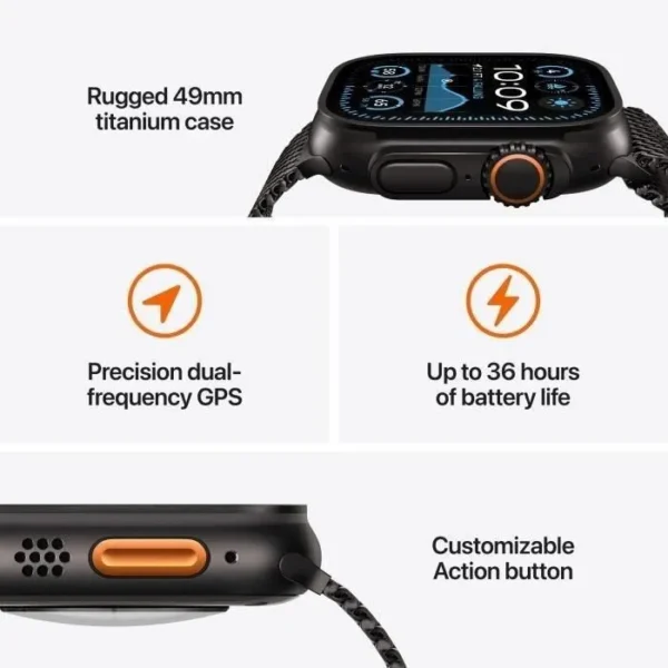 Apple Watch Ultra 2 GPS+Cellular 49mm Black Titanium - Bracelet Black Ocean Band (2024) - Reconditionné - Excellent état – Image 3