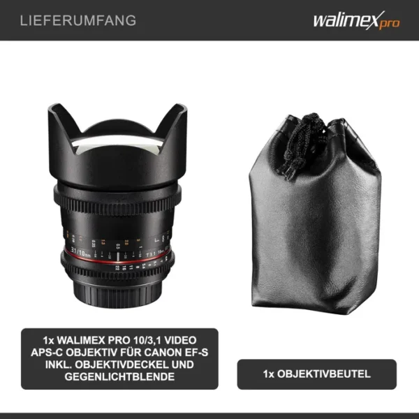 Walimex Pro Objectif grand angle 10 mm T3.1 VDSLR Canon EF-S pour Canon EOS 100, 1200, 650, 70, 700, Kiss X6i, Kiss X70 – Image 3