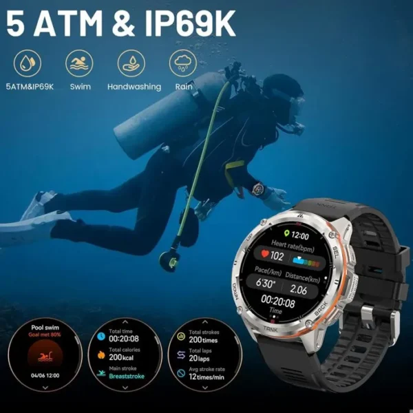 KOSPET Montre connecté Homme T3 Ultra GPS 50m Etanche, 45+ jours ,Répondre/appeler, Sommeil, Tracker d'Activit- Argent – Image 2