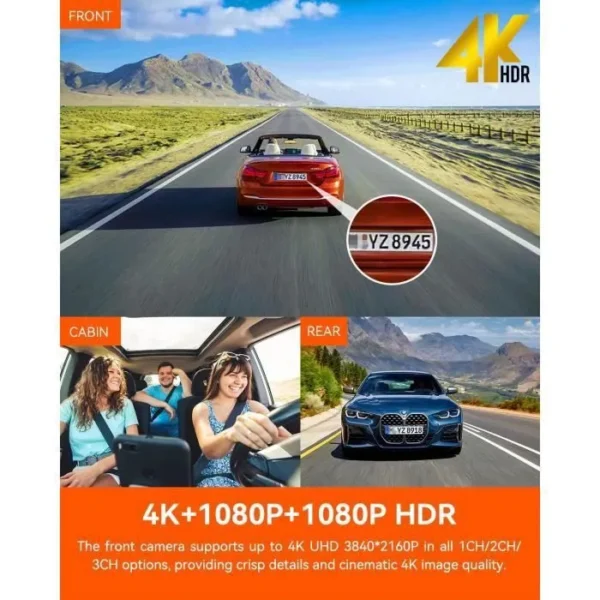 VANTRUE NEXUS-4 PRO 3 HDR 4K+1080P+1080P Dashcam Voiture, 360°STARVIS 2 Camera Embarquée, Dash Cam WiFi GPS, 24h.Mode Parking – Image 2