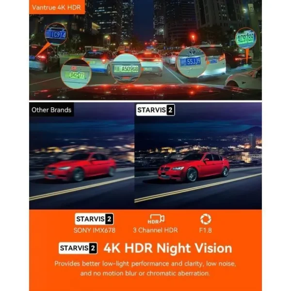 VANTRUE NEXUS-4 PRO 3 HDR 4K+1080P+1080P Dashcam Voiture, 360°STARVIS 2 Camera Embarquée, Dash Cam WiFi GPS, 24h.Mode Parking – Image 3