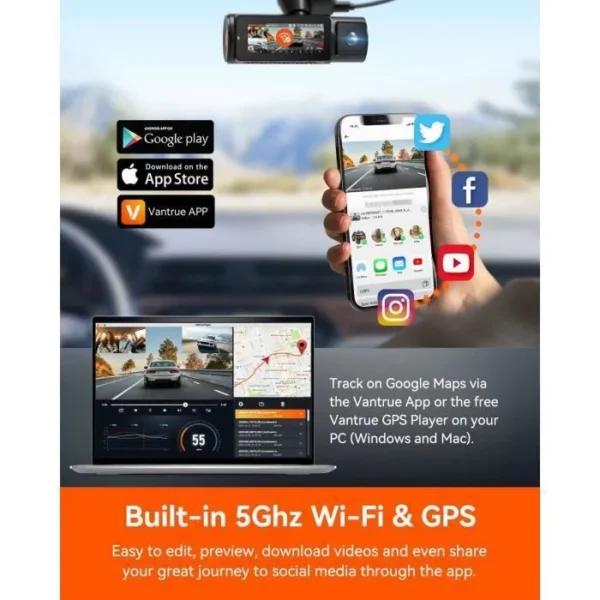 VANTRUE NEXUS-4 PRO 3 HDR 4K+1080P+1080P Dashcam Voiture, 360°STARVIS 2 Camera Embarquée, Dash Cam WiFi GPS, 24h.Mode Parking – Image 4